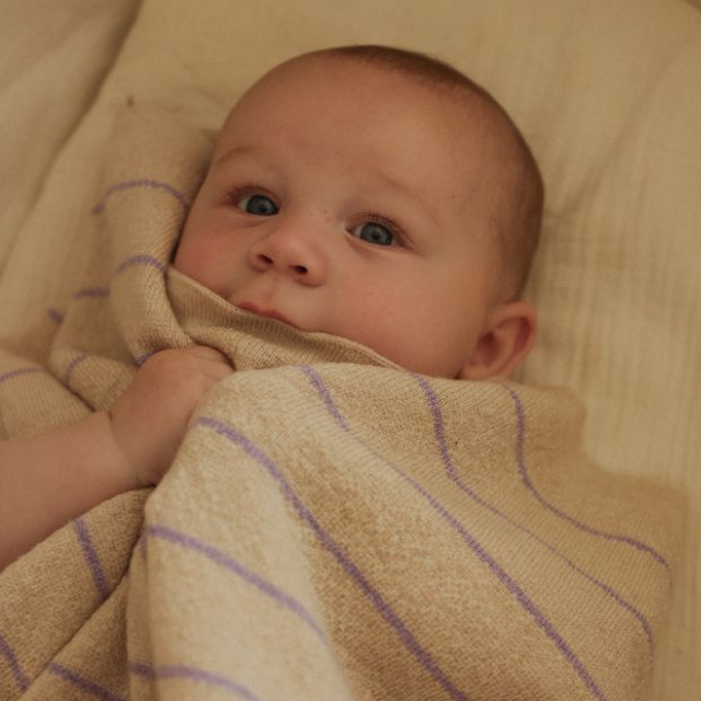 hvid merinowol deken harry gestreept cream lila baby
