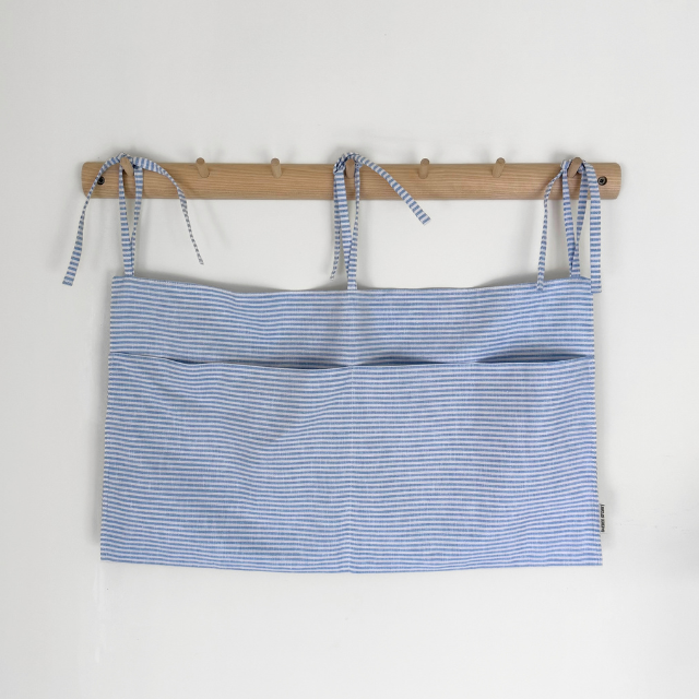 lichtblauw gestreept linnen bed box organizer 