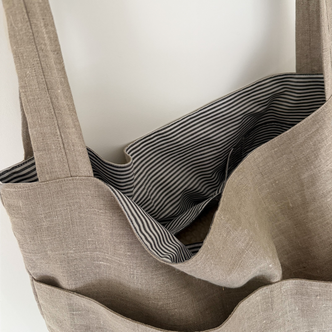 linnen mombag strandtas gestreept tas 