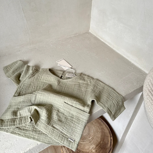 mousseline groen salie guapoo kids baby shirt