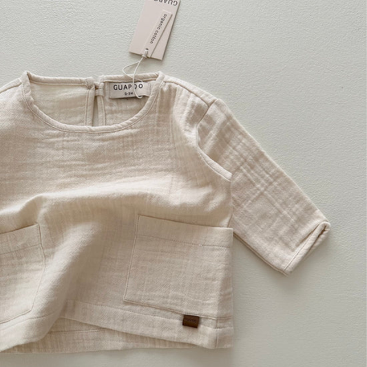 mousseline shirt baby kids lange mouwen guapoo beige