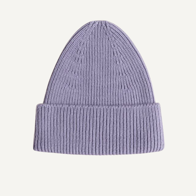 beanie muts hvid merinowol lila