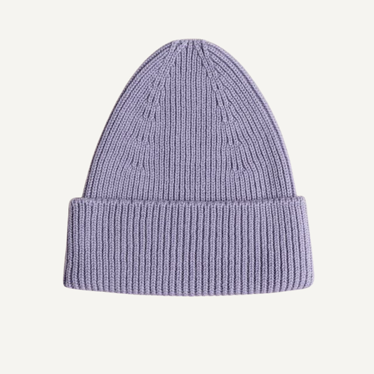 beanie muts hvid merinowol lila