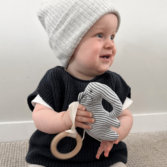 speenkoord linnen blauw wit gestreept bijtring baby 