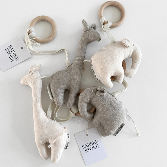 giraf olifant bijtring speenkoord linnen