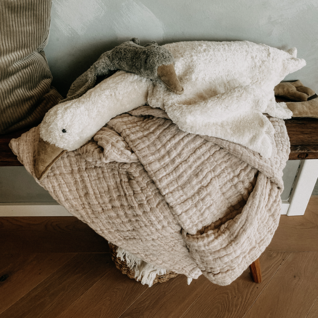Senger warmte knuffel gans groot wit sfeerbeeld