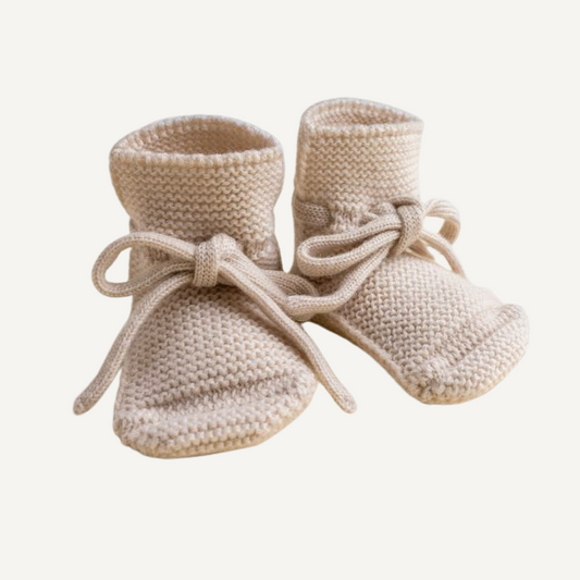 hvid slofjes merinowol cream beige wol baby newborn