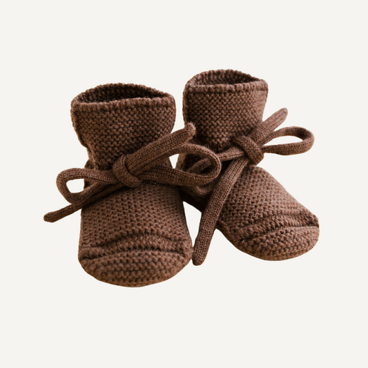 hvid slofjes mocha bruin merinowol baby