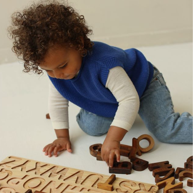 vest merinowol kobalt blue hvid spencer kids