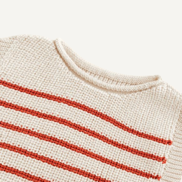 merinowol wol vest gestreept rood cream hvid