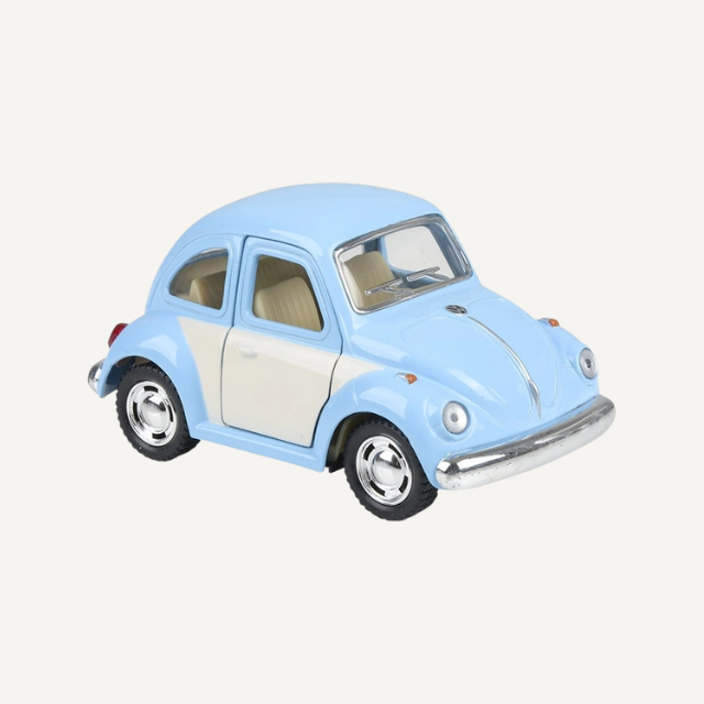 blauwe kever speelgoedauto auto